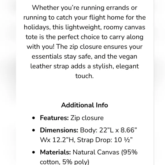 Cleobella XL Black Canvas Tote Zipper Closure Vegan Leather Strap - Picture 7 of 15